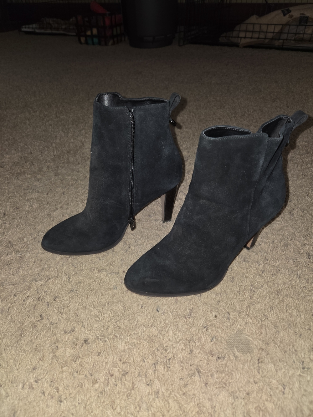 Coach Black Suede Pointed Ankle Booties with Side Zip